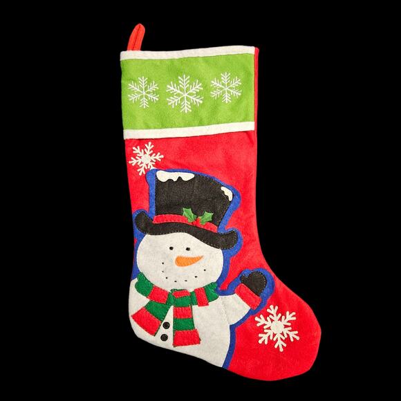 Set of 2 Christmas Stockings Santa & Snowman Felt Holiday Decorations 17" - Picture 3 of 7
